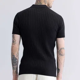 veirdo Men Self Design Polo Neck Polycotton Black T-Shirt image 3