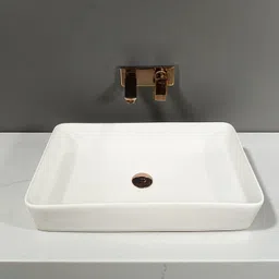clayramic Premium Ceramic Washbasin With Waste Coupling & Pipe Set ) (24x13x5)(M-White) Table Top Basin image 2