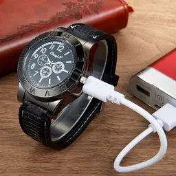 Huayue Analogue Display Quartz Movement Design Cum Rechargeable Flameless Lighter |Micro USB Charging Cable And Electric Rechargeable Lighter Cigarette Lighter ™ 200-300 Time Ignition After Full Charged |Beautiful Gifting Box- Perfect Gift For Cigarette Lovers Watch Lighter | Cigarette Lighter, USB Cable image 5