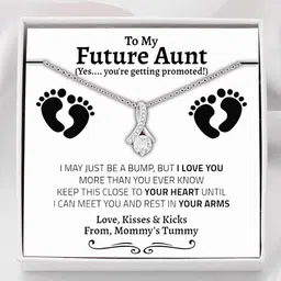 rakva Gift New Aunt Necklace Gift, Soon To Be Aunt, Reveal To Aunt To Be Gift Cubic Zirconia Sterling Silver Pendant Set-picture-14