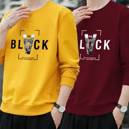 rk clothing Pack of 2 Men Printed, Typography Round Neck Cotton Blend Multicolor T-Shirt-picture-32