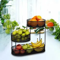 prime krafts 3 Tier Unique Design Countertop Storage Organizer for Home and Kitchen, Iron Fruit & Vegetable Basket image 5