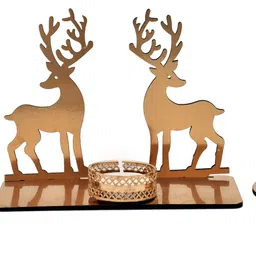 pride store Golden Wooden Santa, Deer, Christmas Tree Tea Light Candle for Decoration Christmas Candle Holders Handmade Tea Light Candles Holder New Year Decoration Tealight Candle with Wax shadow tealight candle Wooden 3 - Cup Tealight Holder Set-picture-10