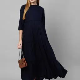 Women Fit and Flare Dark Blue Ankle Length Dress-image-22