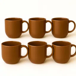 profound Handcrafted Rustic Brown Ceramic Cups Set of 6 | Premium Glazed Drinkware 220 ml Ceramic Coffee Mug image 4