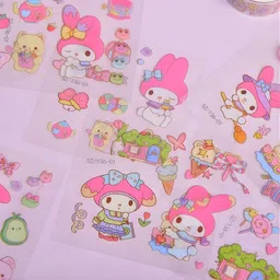 gold leaf 1 inch Kawaii Decorative Stickers with Kraft Tape Roll – Cute Set (Pink-2) Self Adhesive Sticker image 3