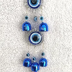 Evil Eye Wall Hanging Wind Chime with Blue Bells and Tassel – Protective Glass, Polyester Windchime-image-6