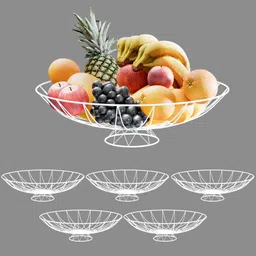 kuber industries 6 Pcs Metal Fruits & Vegetables Basket Bowl with Holding Stand | Wrought - White Iron Fruit & Vegetable Basket-picture-41