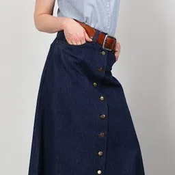 tripursundari fashion Denim Skirt for Women, A-Line Cut, Full Length, Navy Blue image 3