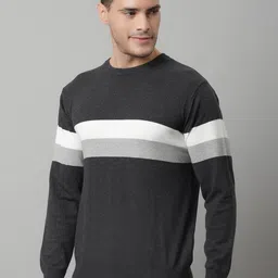 cantabil Men Striped Round Neck Grey Sweater image 3