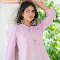 akiko Casual Regular Sleeves Embroidered Women Pink Top-picture-21