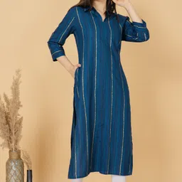 rimeline Women Striped Viscose Rayon A-line Kurta image 5