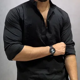 shoolin Men Self Design Cotton Blend Straight Kurta image 3