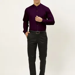 mildin Men Slim Fit Solid Mandarin Collar Formal Shirt image 5