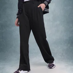 roadster Women Regular Fit Black Polyester Trousers image 2