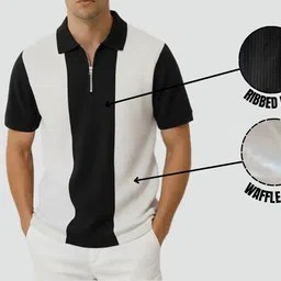 try this Men Colorblock Polo Neck Cotton Blend White T-Shirt image 3