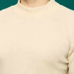 houseofcommon Men Solid High Neck Beige Sweater image 5