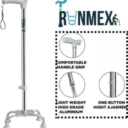 runmex Grey Walking Stick with Broad Base Chrome Dori – Height Adjustable & Sturdy Walking Stick image 2