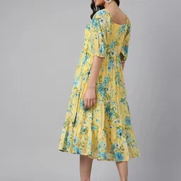 janasya Women Fit and Flare Yellow Midi/Calf Length Dress image 2