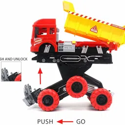 sktoyzone 6x6 Wheeler Dumper Truck Toy Friction Powered Unbreakable Truck with Light & Sound Engineering Toys for Boys and Girls (Multicolor) image 2