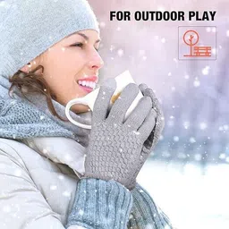 firmed string Solid Winter Women Gloves image 4