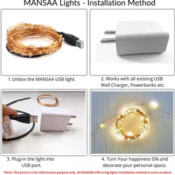 mansaa® 50 LEDs 5 m Yellow Steady Water Drop Rice Lights image 4