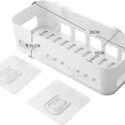 zolento 2 Pcs Bathroom Storage Rack Shelf With Self Adhesive Sticker Plastic Wall Shelf Plastic Wall Shelf image 2