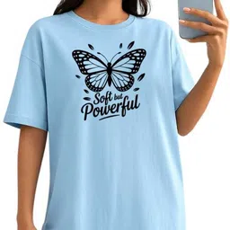 stylicity Women Printed Round Neck Cotton Blend Light Blue T-Shirt-picture-10