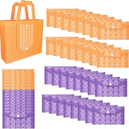 kuber industries Pack of 48 Smile Foldable Grocery/Shopping Bags For Women | Orange & Purple Pack of 48 Grocery Bags-picture-18