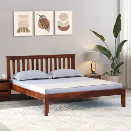 woodsworth from pepperfry Eva Sheesham Wood Queen Size Bed In Honey Oak Finish image 1