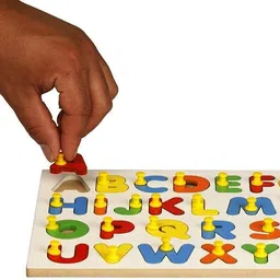 Best Buy High Quality Wooden Alphabet Upper Case Puzzles with Knobs for Kids | Multi Educational 26 Letter English Alphabet Learning | Kindergarten Language Development Puzzles ABCD Puzzle Board Educational Board ABCD Alphabet matching toy Early Learning & Educational Toys Play, Read & Learn for Kids Jigsaw Puzzle-image-3