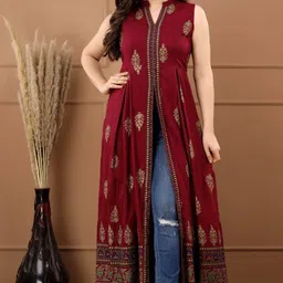 houseofcommon Women Floral Print Viscose Rayon Frontslit Kurta image 5
