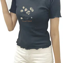 dimt Casual Regular Sleeves Graphic Print Women Black Top-picture-12