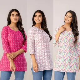 mst Pack of 3 Women Printed Cotton Blend Straight Kurta-picture-27