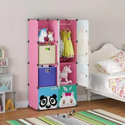 owme 8-Door 8-Shelf Plastic kids Collapsible Cupboard for Kids home PC Collapsible Wardrobe image 4