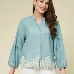 j turritopsis Women Regular Fit Embroidered Mandarin Collar Casual Shirt-picture-27