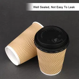 Pack of 50 Paper Biodis Ripple Paper Disposable Coffee Tea Cup 250 ml 50 pcs Brown with Black Lid-image-7