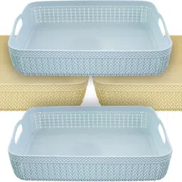 kuber industries Plastic Q-4 Multiuses Designer Unbreakable Plastic Storage Basket Packof 4 (Blue& Cream) Storage Basket-picture-18