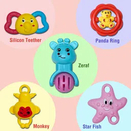 khelosardar Toys Non Toxic Multi Coloured bpa Free Baby Rattle Toys for Kids Pack of 5 Rattle image 2