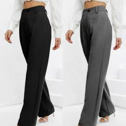 kronmenien Pack of 2 Women Regular Fit Multicolor Lycra Blend Trousers-picture-18