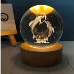 wengonvila 3D Crystal Ball Dolphin Luminous Lamp with Wooden Base-L120_T97 Night Lamp image 2