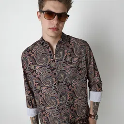 vastrado Men Slim Fit Self Design Cut Away Collar Casual Shirt image 1