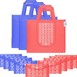 heart home Pack of 12 Smile Foldable Grocery/Shopping Bags For Women | Dark Blue & Red Pack of 12 Grocery Bags-picture-23
