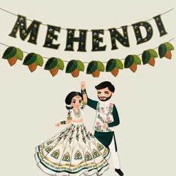 festylo Mehendi Ceremony Banner Decoration for Wedding Function, Green, Yellow, Brown – Traditional Floral & Leaf Design – ME-101 image 4