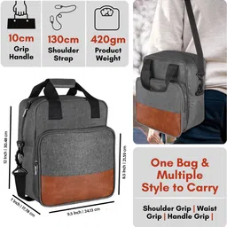 hvh world Grey-Tan Faux Leather & PVC with Detachable shoulder strap Tiffin bag HV-TB14 Lunch Bag image 5