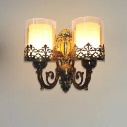 shree kala home decor Classic Double Arm Metal & Glass E27 Holder Uplight Wall Sconces (Antique Copper) image 1