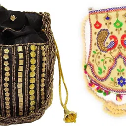 Girls Black, Gold, Multicolor Potli-image-34