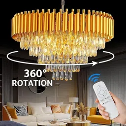 hsnayvid 600mm gold Bluetooth Remote Control Moving Chandelier @7 Chandelier Ceiling Lamp image 2