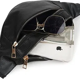 prikli water resistant bold reccxin[ pure black] waist bag with adjustable belt synthetic leather casual waist bag chest bag fanny pack for men and women image 2