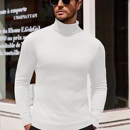 starvy Men Solid High Neck White Sweater-picture-10